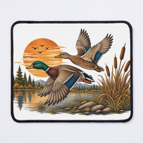 Item preview, Flying Mallard Ducks Vintage Wetland Wildlife Art designed and sold by wecrea.