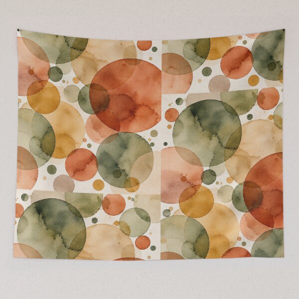 Item preview, Mid-Century Olive & Terracotta Watercolor Circles designed and sold by newnomads-art.