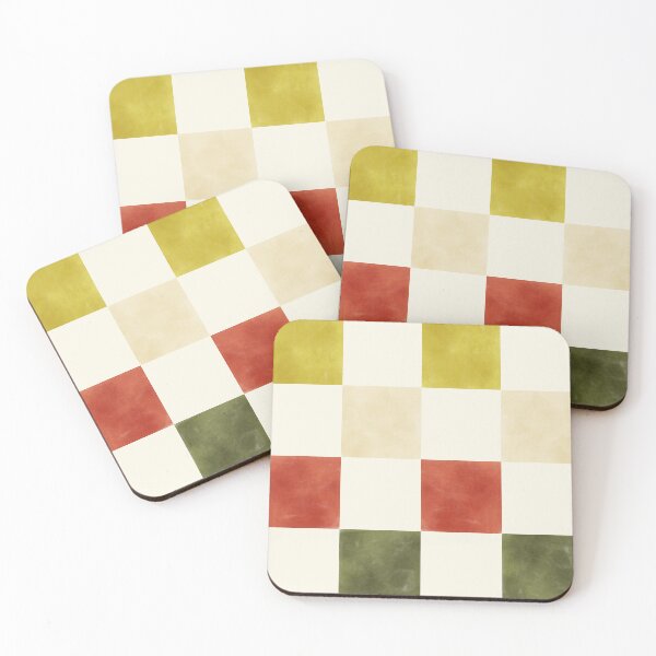 Item preview, Retro Geometric Watercolor Checkerboard in Mustard Yellow, Rust and Olive Green designed and sold by QuestingPixel.
