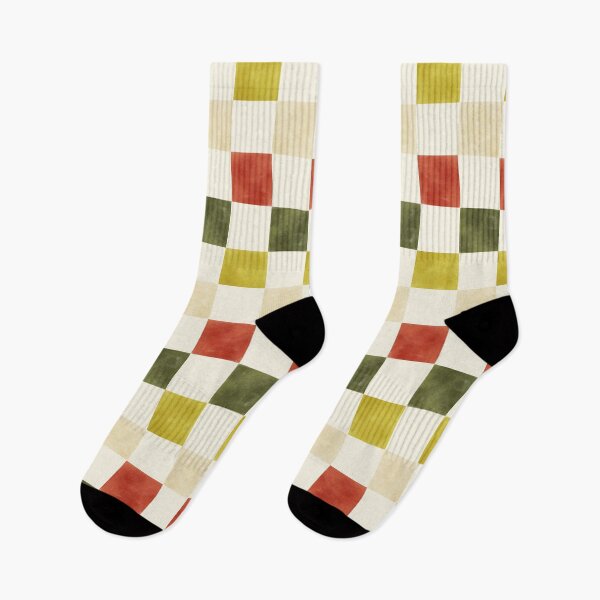 Item preview, Retro Geometric Watercolor Checkerboard in Mustard Yellow, Rust and Olive Green designed and sold by QuestingPixel.