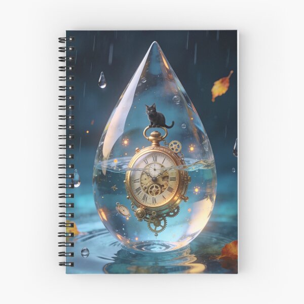 Item preview, Black Cat on Pocket Watch Inside Water Drop Surreal Art designed and sold by OksArtStudio.