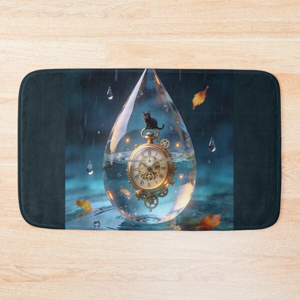 Item preview, Black Cat on Pocket Watch Inside Water Drop Surreal Art designed and sold by OksArtStudio.