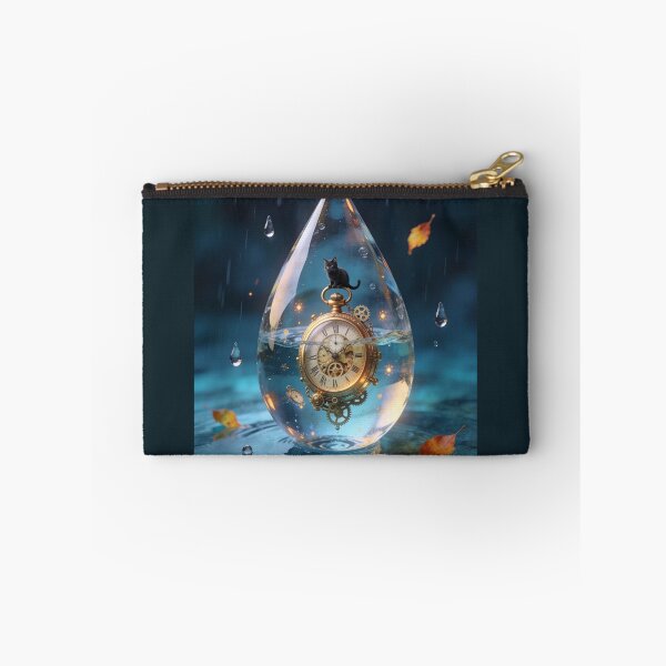 Item preview, Black Cat on Pocket Watch Inside Water Drop Surreal Art designed and sold by OksArtStudio.