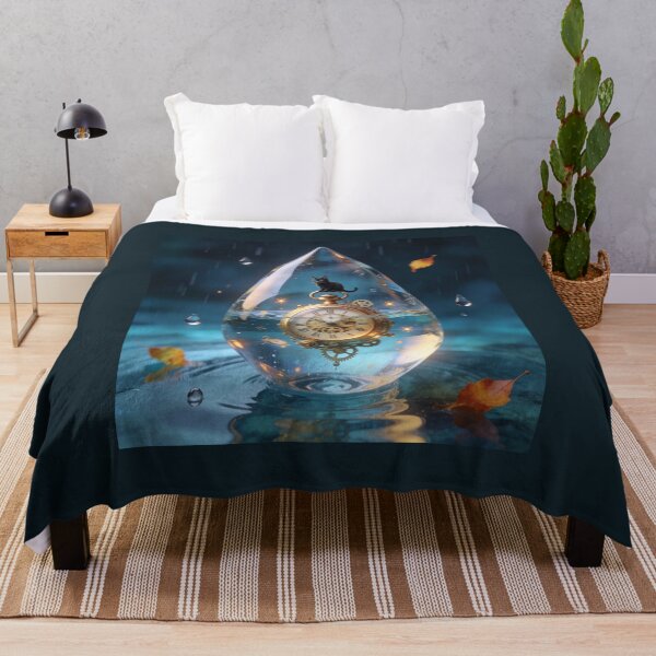 Item preview, Black Cat on Pocket Watch Inside Water Drop Surreal Art designed and sold by OksArtStudio.