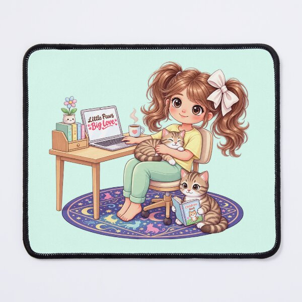 Item preview, Little Paws Big Love Cozy Cat Lover Girl Working from Home Kawaii Art designed and sold by Meluna-studio.