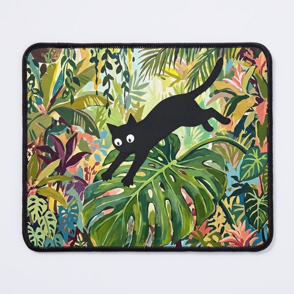 Item preview, Leaping Black Cat Riding Monstera Leaf Matisse Style Wall Art designed and sold by DuckOddity.