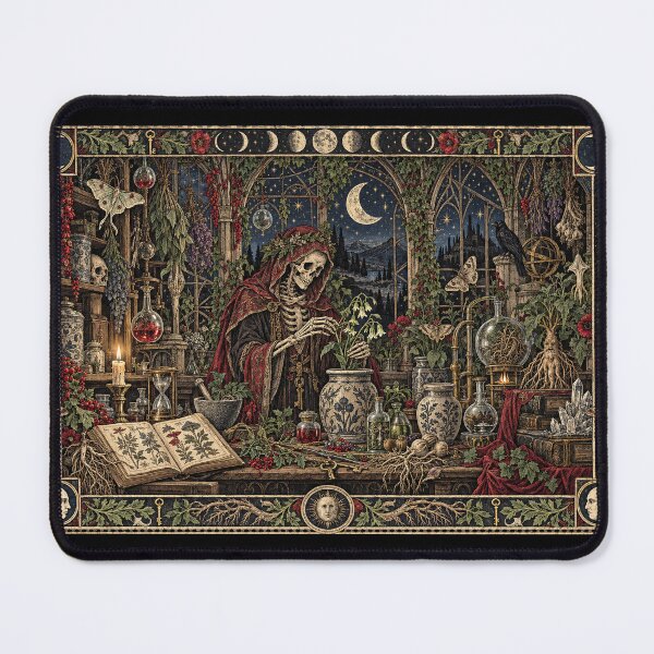Item preview, The Alchemist’s Greenhouse - Gothic Skeleton Witch Art designed and sold by Odinsshop.