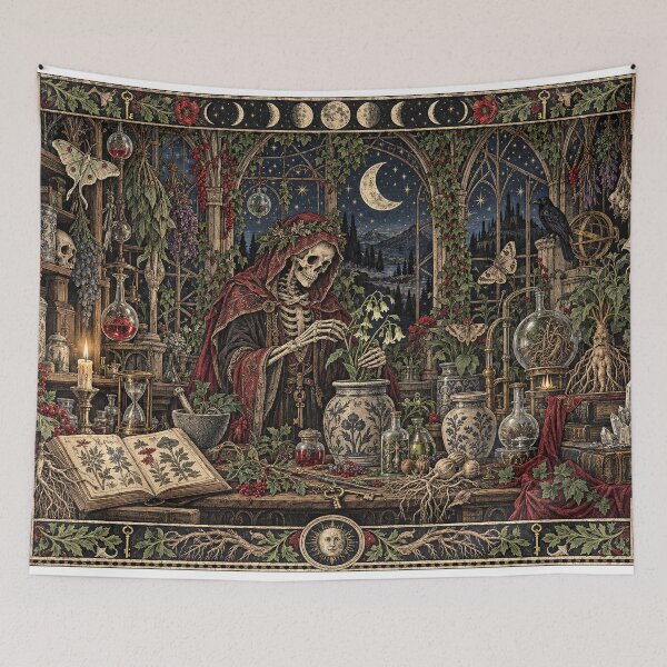Item preview, The Alchemist’s Greenhouse - Gothic Skeleton Witch Art  designed and sold by Odinsshop.