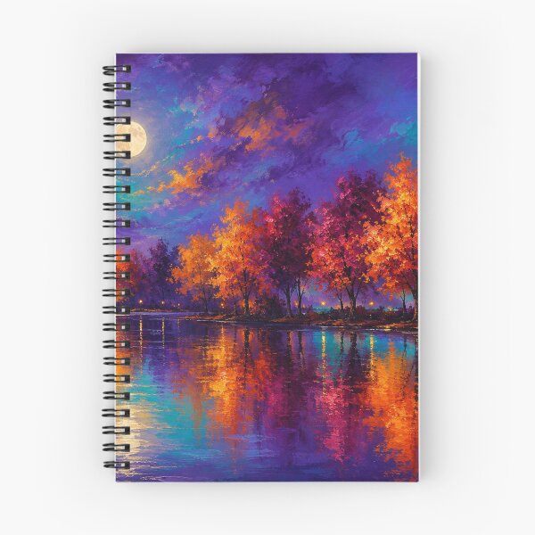 Item preview, Harvest Moon Reflections - Autumn Moonlit Lake Landscape Art designed and sold by Joey Santiago.