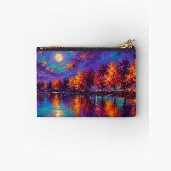 Item preview, Harvest Moon Reflections - Autumn Moonlit Lake Landscape Art designed and sold by Joey Santiago.