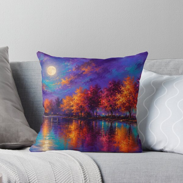 Item preview, Harvest Moon Reflections - Autumn Moonlit Lake Landscape Art designed and sold by Joey Santiago.