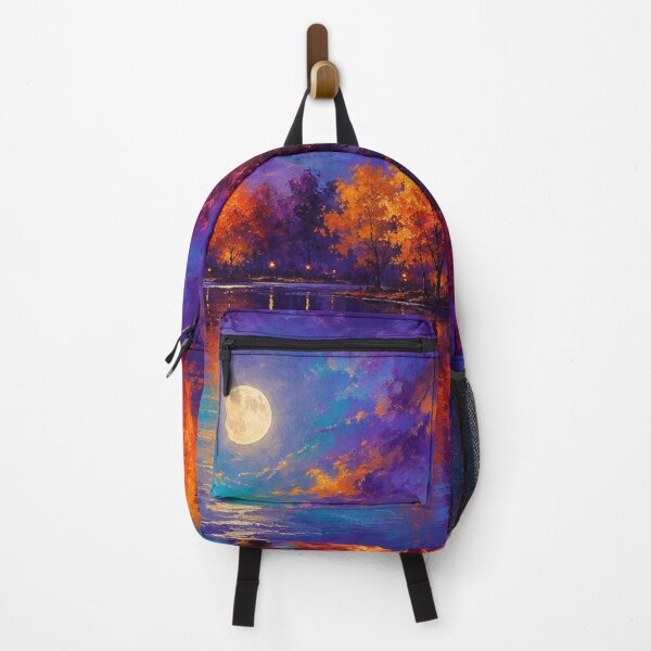 Item preview, Harvest Moon Reflections - Autumn Moonlit Lake Landscape Art designed and sold by Joey Santiago.