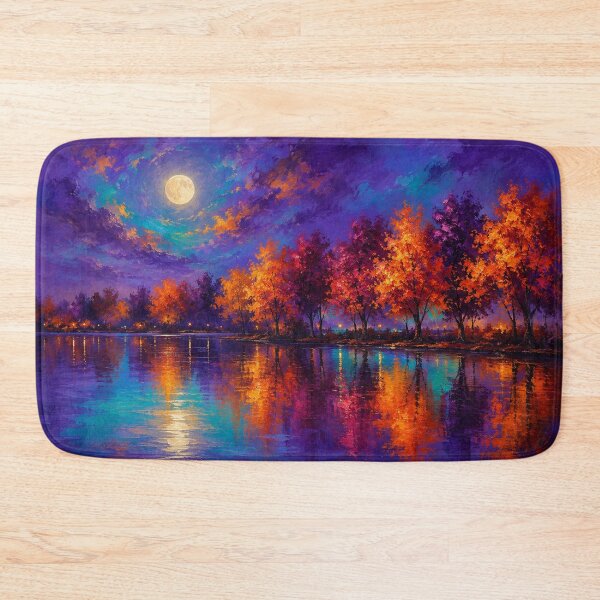 Item preview, Harvest Moon Reflections - Autumn Moonlit Lake Landscape Art designed and sold by Joey Santiago.