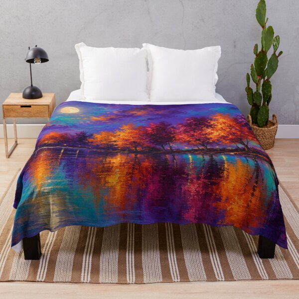 Item preview, Harvest Moon Reflections - Autumn Moonlit Lake Landscape Art designed and sold by Joey Santiago.