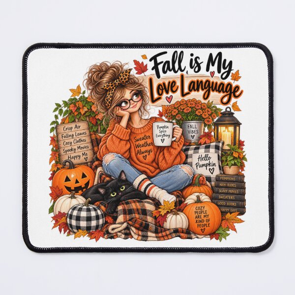 Item preview, Fall Is My Love Language – Cozy Fall Girl & Black Cat designed and sold by CottageGardenCo.