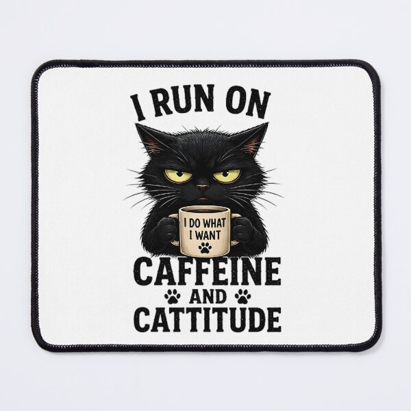 Aperçu de l'œuvre Chat Noir Je carbure à la caféine et à l'attitude féline Amoureux du café créée et vendue par Pyt27.