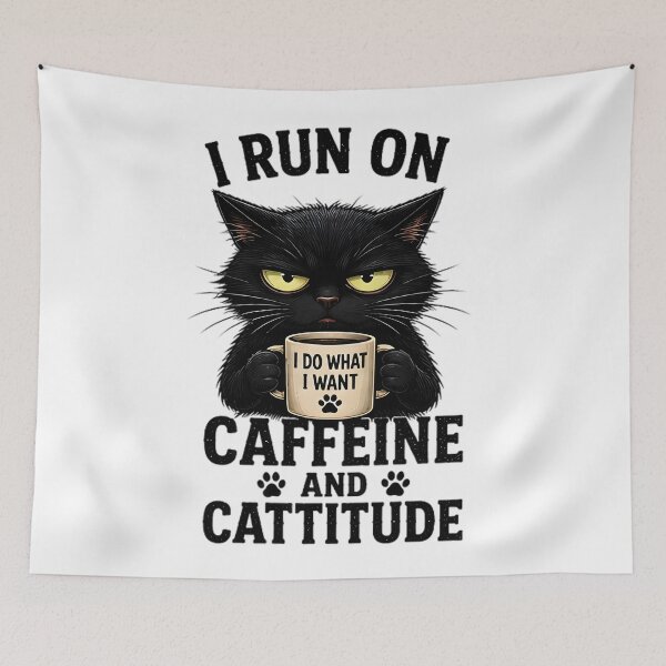 Item preview, Black Cat I Run On Caffeine And Cattitude Coffee Lover designed and sold by Pyt27.