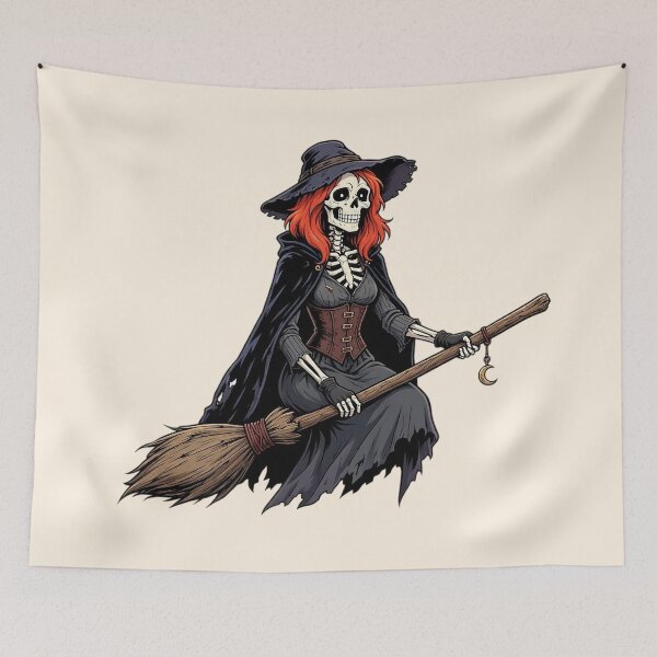 Item preview, Funny Skeleton Witch Flying on a Broom designed and sold by SweetLilith.