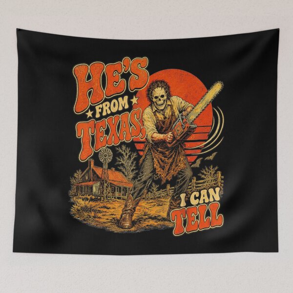 Item preview, Hes from Texas I Can Tell Chainsaw Horror Halloween designed and sold by AmazingPics001.