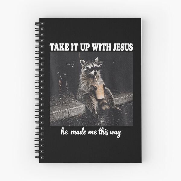 Item preview, Take It Up With Jesus Funny Raccoon Iced Coffee designed and sold by SamWoodrt.