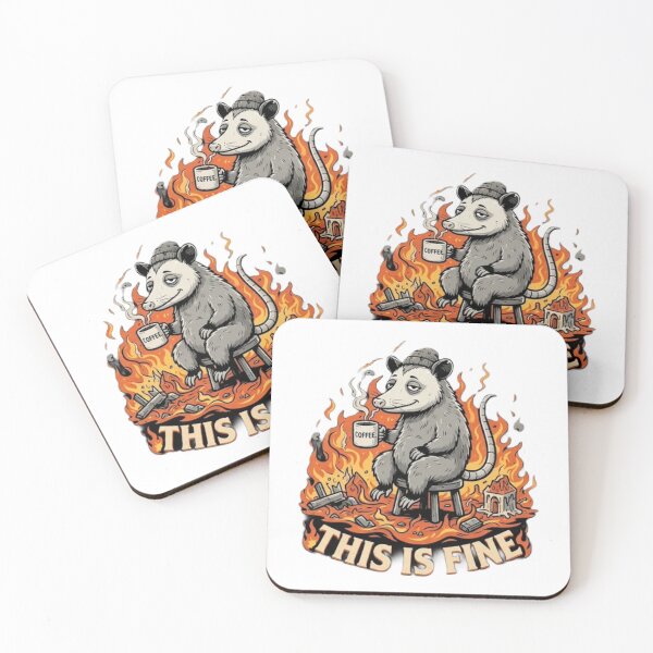 Item preview, This Is Fine - Funny Burnout Opossum Retro Meme  designed and sold by Neon-Leonida-Vibes.