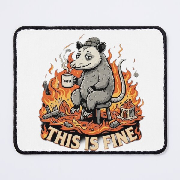 Item preview, This Is Fine - Funny Burnout Opossum Retro Meme designed and sold by Neon-Leonida-Vibes.