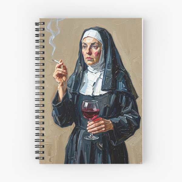 Item preview, Smoking Nun with Red Wine - Oil Painting Portrait Fine Art designed and sold by Silly Goose Party.