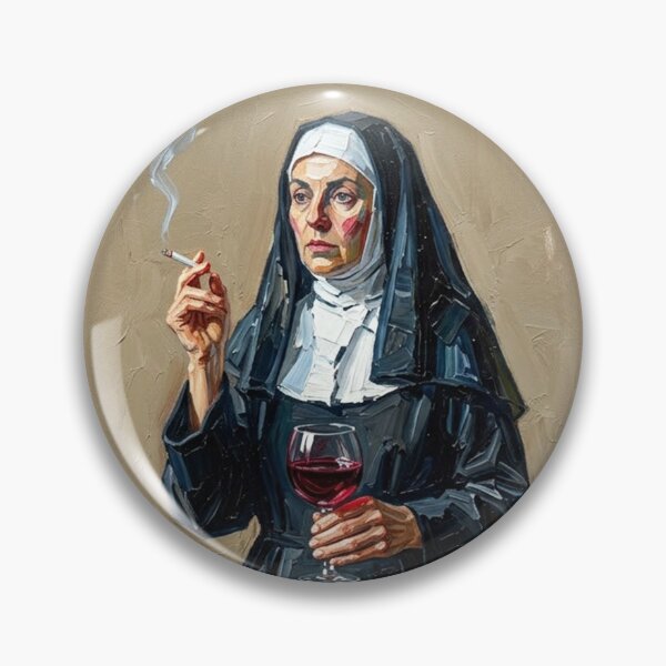 Item preview, Smoking Nun with Red Wine - Oil Painting Portrait Fine Art designed and sold by Silly Goose Party.
