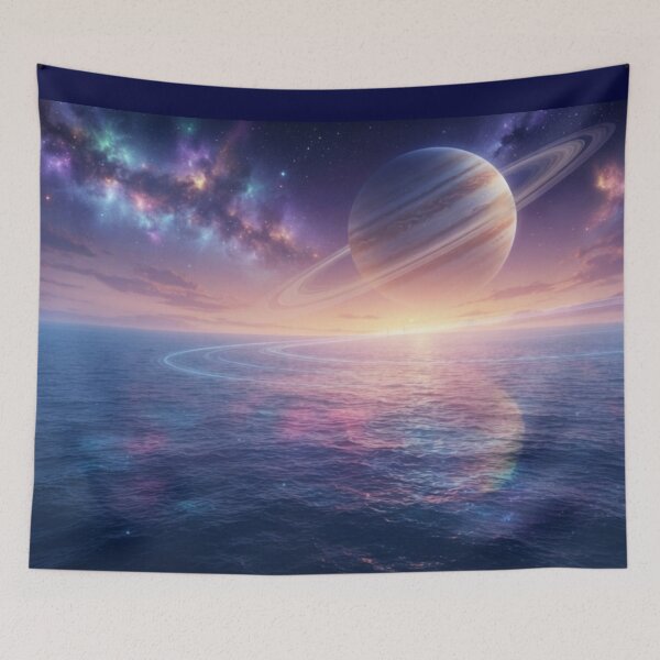 Item preview, Ocean and Ringed Planet under a Starry Sky designed and sold by Malisa345.