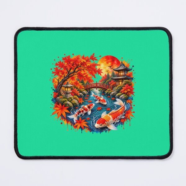Item preview, Autumn Koi Garden – Japanese Watercolor Splash Art with Maple Leaves, Zen Pond & Traditional Pagoda designed and sold by Tianjie-Yishu.