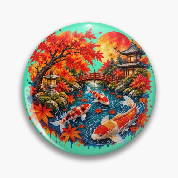 Item preview, Autumn Koi Garden – Japanese Watercolor Splash Art with Maple Leaves, Zen Pond & Traditional Pagoda designed and sold by Tianjie-Yishu.