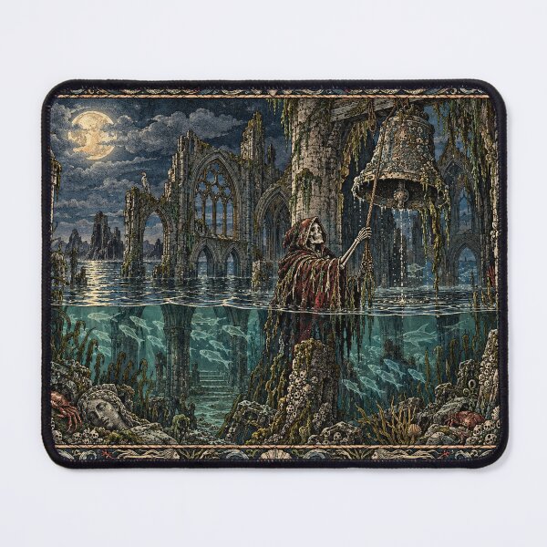 Item preview, The Sunken Bell - Gothic Underwater Abbey Art designed and sold by Odinsshop.