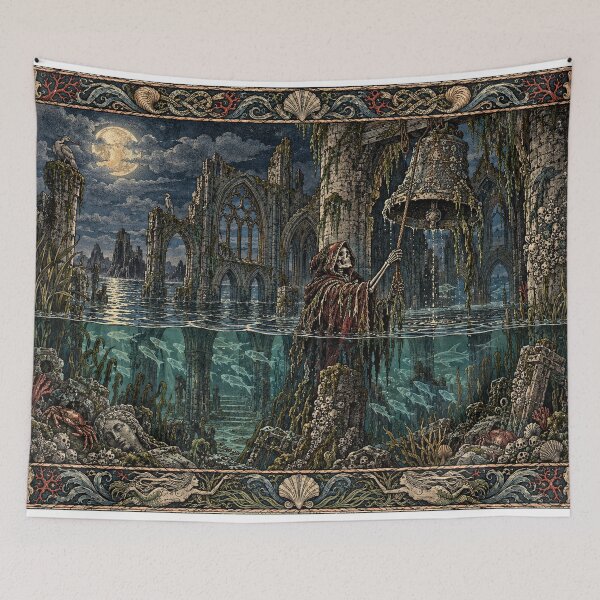 Item preview, The Sunken Bell - Gothic Underwater Abbey Art  designed and sold by Odinsshop.