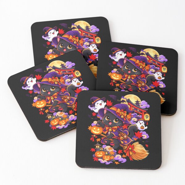 Item preview, Cute Black Cat Witch Japanese Halloween Ghost Night designed and sold by Tong4130.