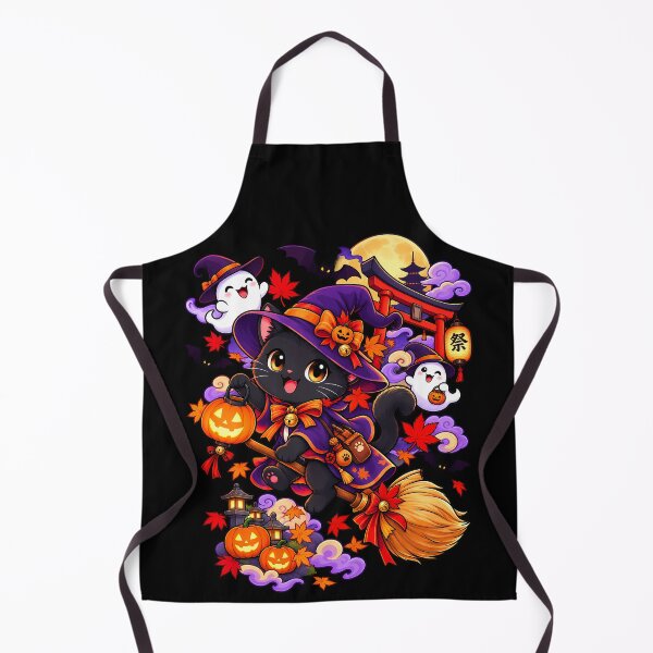 Item preview, Cute Black Cat Witch Japanese Halloween Ghost Night designed and sold by Tong4130.
