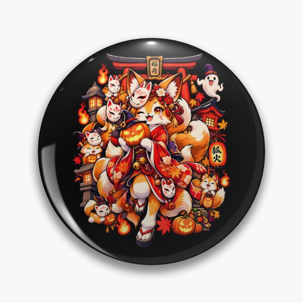Item preview, Cute Kitsune Fox Spirit Japanese Halloween Shrine Guardian designed and sold by Tong4130.