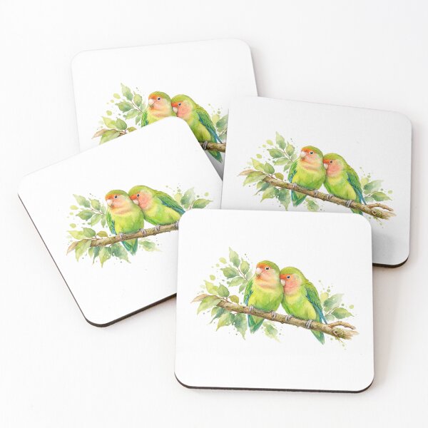 Item preview, Two green lovebirds with red heads designed and sold by JardinAquarel.