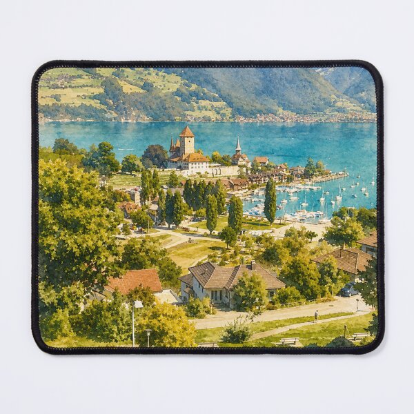 Item preview, Digital Watercolor Spiez Castle on Lake Thun Switzerland designed and sold by SlavaArt.