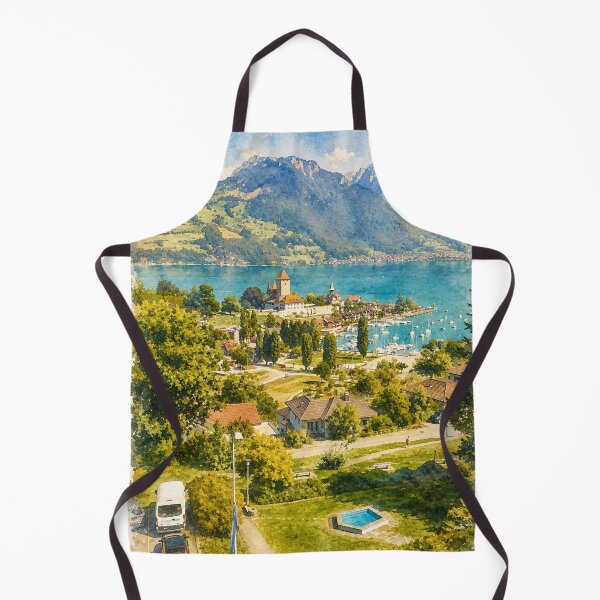 Item preview, Digital Watercolor Spiez Castle on Lake Thun Switzerland designed and sold by SlavaArt.