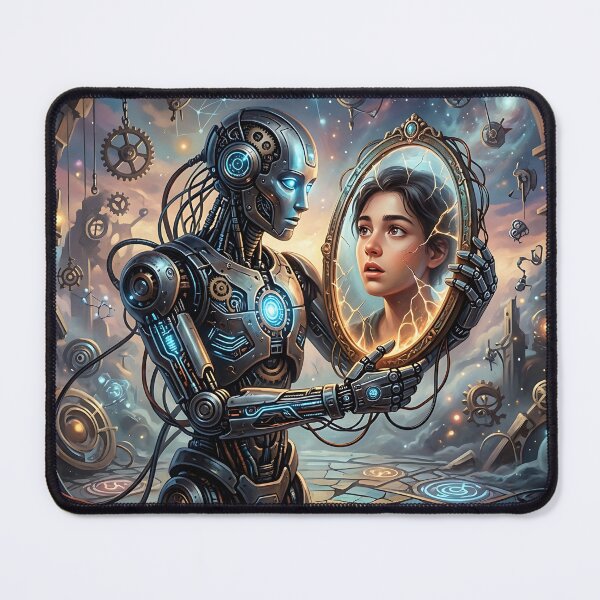 Item preview, Cyborg Looking In Mirror Seeing Human Soul Sci-Fi designed and sold by Michaelragheb.
