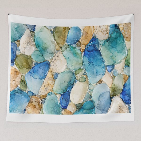 Item preview, Greek Isles Sea Glass – Aegean Coast Ink Abstract designed and sold by newnomads-art.