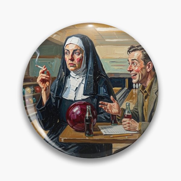 Item preview, Smoking Nun Bowling Date - Retro Vintage Oil Painting Fine Art designed and sold by Silly Goose Party.