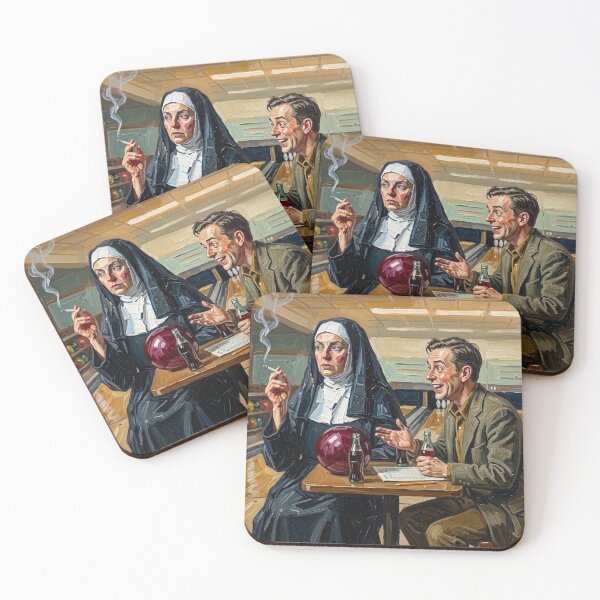Item preview, Smoking Nun Bowling Date - Retro Vintage Oil Painting Fine Art designed and sold by Silly Goose Party.