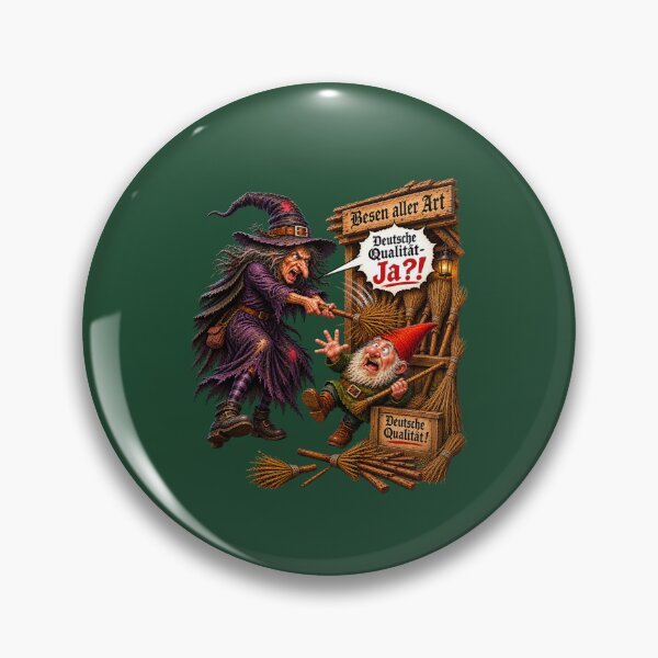 Item preview, Angry Witch vs Gnome Broom Seller – "Deutsche Qualität?!" designed and sold by Alpine-Ink.