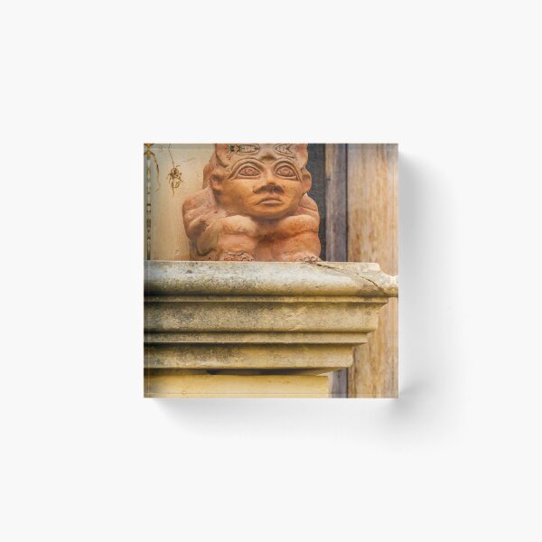 Item preview, Terracotta Gargoyle Statue Ornament On Weathered Stone Balcony Architecture Detail designed and sold by Nmallia.