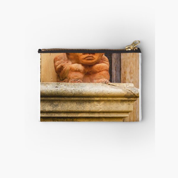 Item preview, Terracotta Gargoyle Statue Ornament On Weathered Stone Balcony Architecture Detail designed and sold by Nmallia.