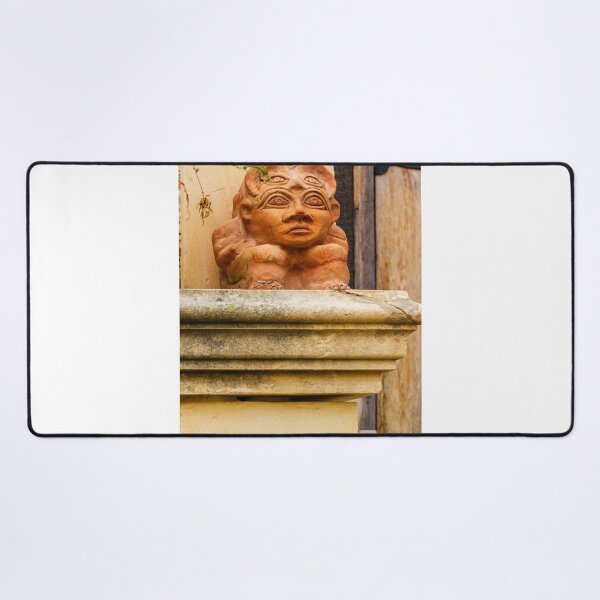Item preview, Terracotta Gargoyle Statue Ornament On Weathered Stone Balcony Architecture Detail designed and sold by Nmallia.