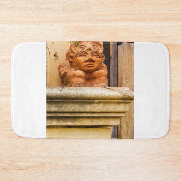 Item preview, Terracotta Gargoyle Statue Ornament On Weathered Stone Balcony Architecture Detail designed and sold by Nmallia.