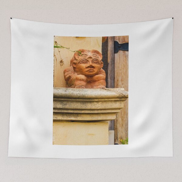 Item preview, Terracotta Gargoyle Statue Ornament On Weathered Stone Balcony Architecture Detail designed and sold by Nmallia.