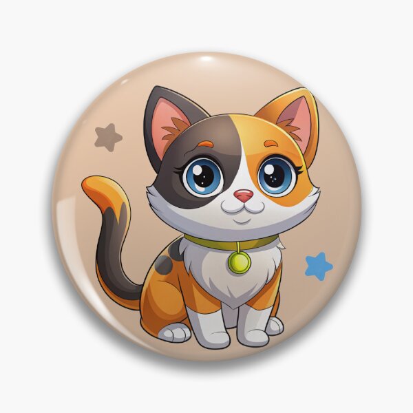 Item preview, Cute Kawaii Calico Cat with Green Collar | Chibi Cartoon Kitty Illustration designed and sold by Mousy17.